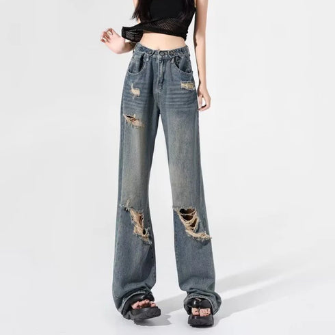 Chic Blue High Waist Loose Flare Jeans
