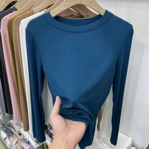 Slim Fit O-Neck Long Sleeve Top for Women