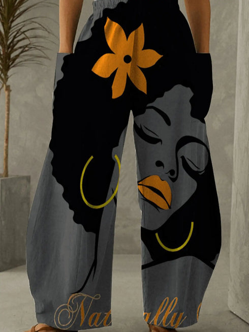 Plus Size Floral Printed Wide Leg Pants