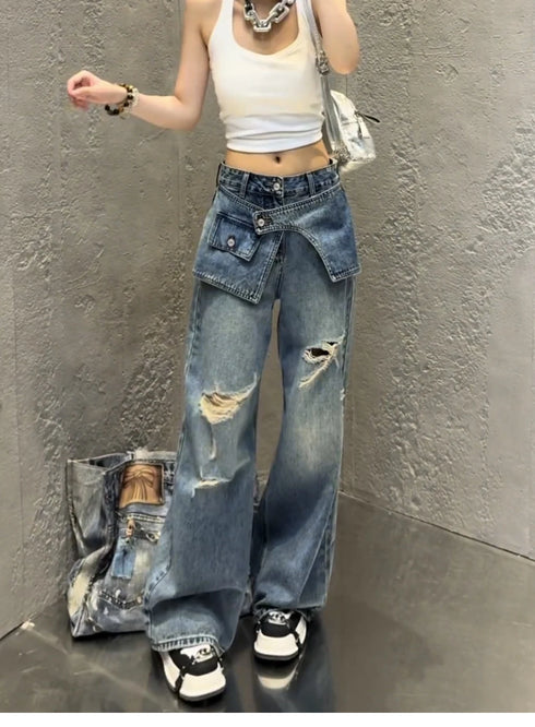 Chic Wide Leg Denim Jeans for Women
