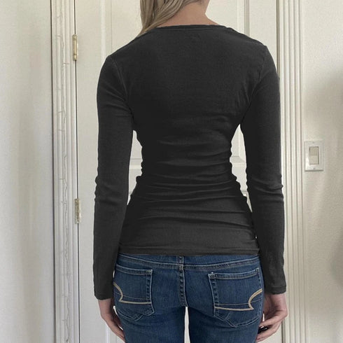 Y2K Slim Fit Brown Crop Top with Button Detail