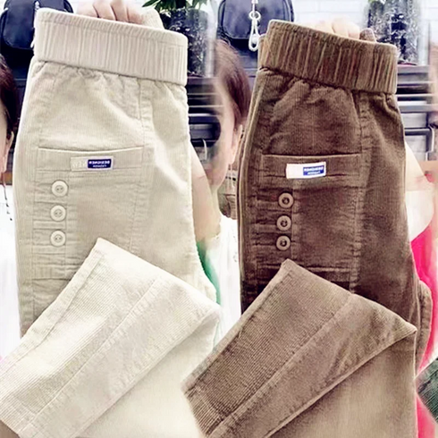 Casual Corduroy Harlan Pants with Button Pockets