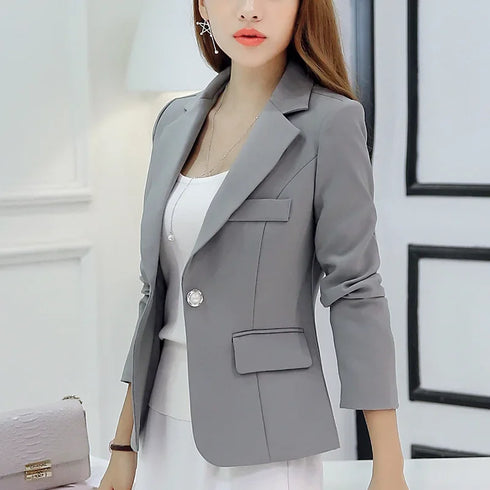 Black Women Blazer Slim Fit Office Work Jacket with Pockets