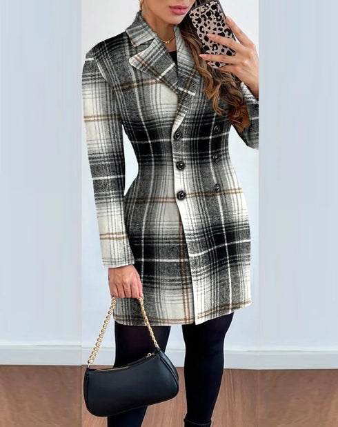 Plaid Woolen Coat Dress for Women