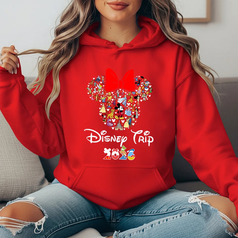 Disney Trip 2026 All Characters Print Adult Hoodie Women Winter Fleece Lined Warm Cozy Soft Casual Outerwear for Cold Weather