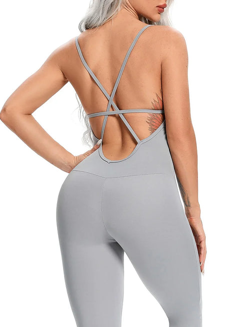 Women Jumpsuit Fitness Crisscross Backless Bodysuits Gym Active Sport One Piece Summer Casual Wear Sexy