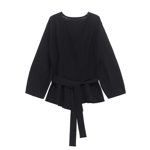 V-Neck Shoulder Pad Knit Blazer for Women