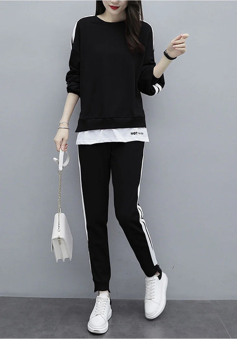 Women's Casual Loungewear Set - Long Sleeve Crop Top & Pants