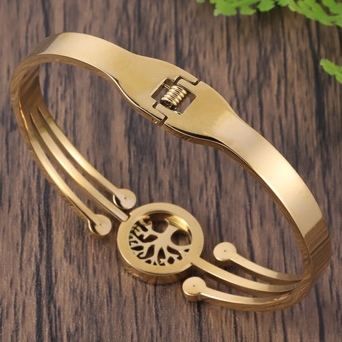 Women's Luxury Designer Bangle Stainless Steel Tree of Life Cuff Bracelet for Women