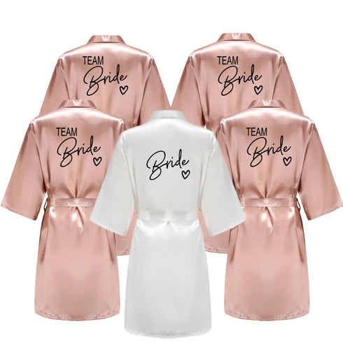 Team Bride Satin Robe with Black Letters