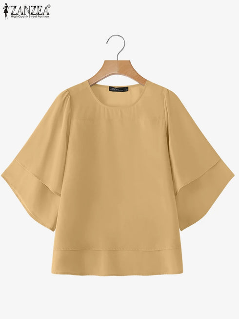 ZANZEA Women's Chiffon Blouse with Ruffled Detail