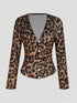 Women's Long Sleeve Cardigan Leopard Print Deep V Button Front Ribbed Lace Trim Spring Summer Retro Trendy Daily Dating Casual