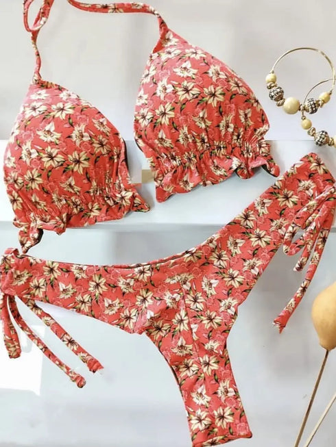 Floral Print Push Up Bikini Set for Women