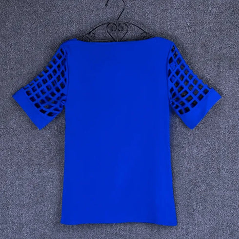 Summer Blouse Sexy Women Ladies Hollow Sleeve Slash Neck Loose Solid Shirts Casual Tops