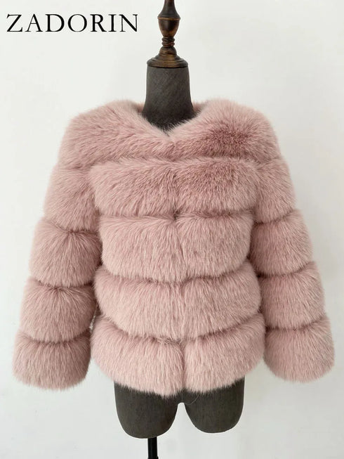 Elegant Faux Fur Coat in Black and White for Women