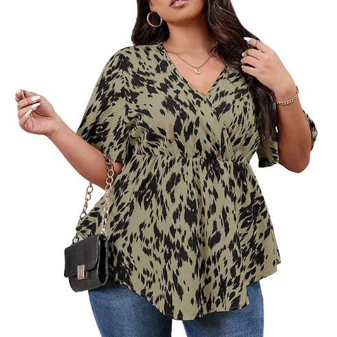 Plus Size V-Neck Short-Sleeved Casual Top