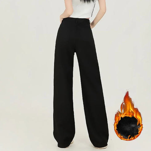 High Waist Fleece Thermal Denim Pants for Women