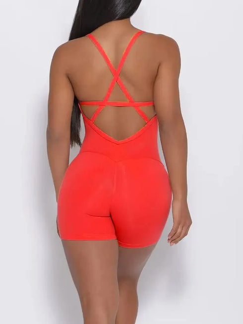 Women Jumpsuit Fitness Crisscross Backless Bodysuits Gym Active Sport One Piece Summer Casual Wear Sexy