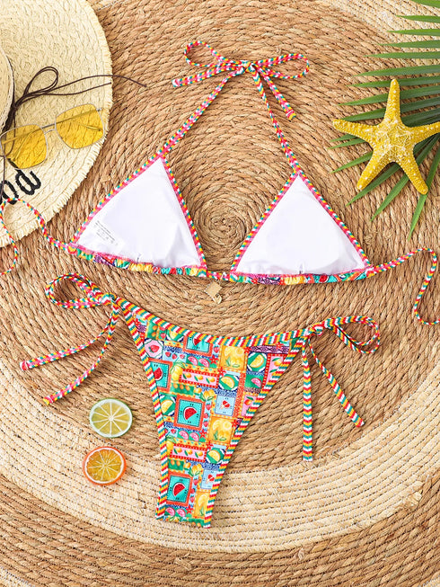 Floral Print Triangle Bikini Set with Brazilian Bottoms