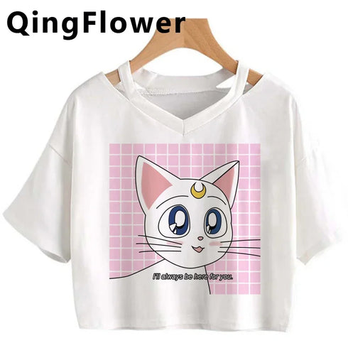 Kawaii Anime Cartoon Tee for Women - V-Neck Short Sleeve Top