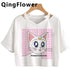 Kawaii Anime Cartoon Tee for Women - V-Neck Short Sleeve Top