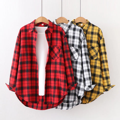 Plaid Flannel Shirt for Women - Casual Long Sleeve Top