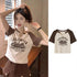 Casual O-Neck Short Sleeve Letter Print Crop Top