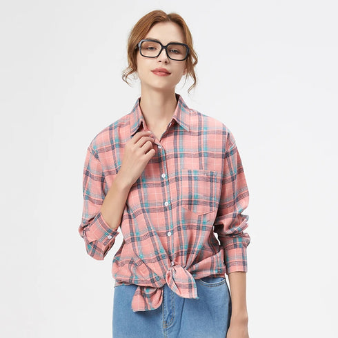 Plaid Flannel Shirt for Women - Casual Long Sleeve Top