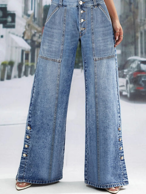 Plus Size High Waist Wide Leg Denim Jeans
