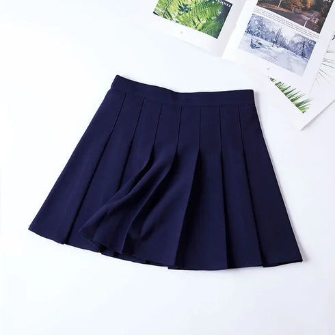 High Waist Pleated Skirt with Cross Embroidery