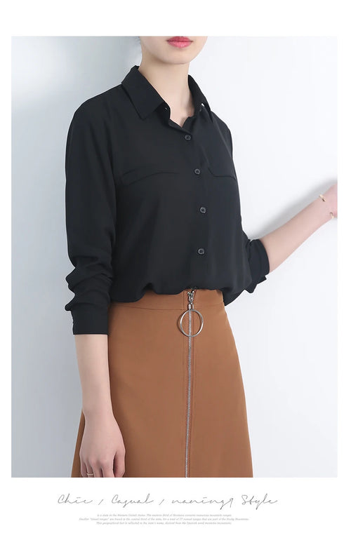 Simple Solid Color Loose Women's Chiffon Shirt Tops 2023 New Long Sleeve Casual Elegance Woman Blouses Lady Office Shirt Clothes