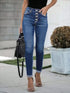 High Waist Blue Denim Jeans with Button Detail