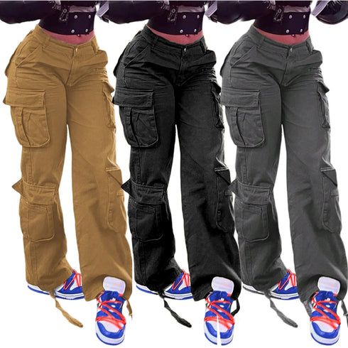 Trendy High Waisted Cargo Pants with Multi Pockets