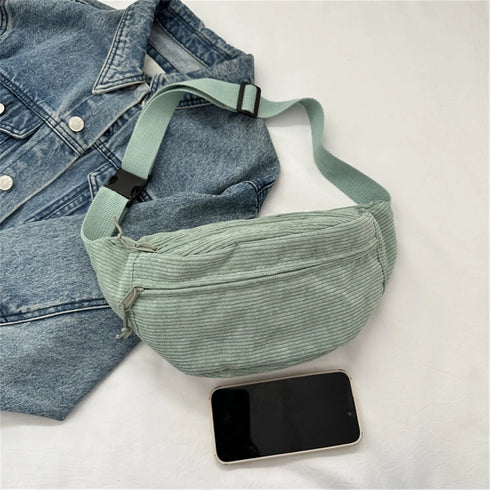 Corduroy Women Waist Bag Canvas Student Shoulder Crossbody Chest Bag Fanny Pack Fashion Phone Banana Female Bum Belt Bags