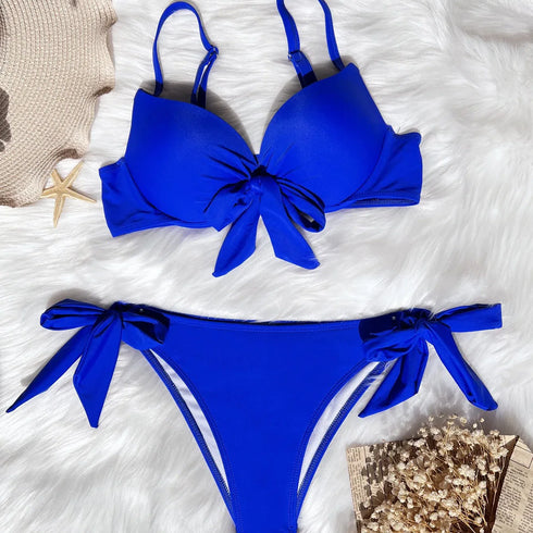 Front Bow Knot Push Up Bikini Set