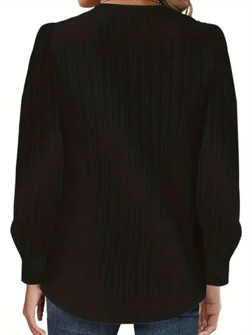 Plus Size Long Sleeve Button-Up Shirt with Skew Collar