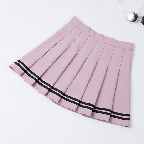 High Waist Pleated Skirt with Cross Embroidery