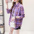 Loose Fit Cotton Plaid Shirt for Women