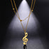 Lemegeton Stainless Steel Musical Note Pendant Necklace Double Layered Beads Chain Women Punk Hip Hop Jewelry Gifts