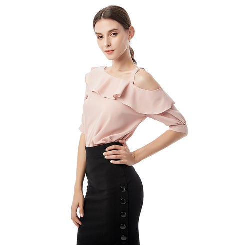 Ruffled Off-the-Shoulder Chiffon Top