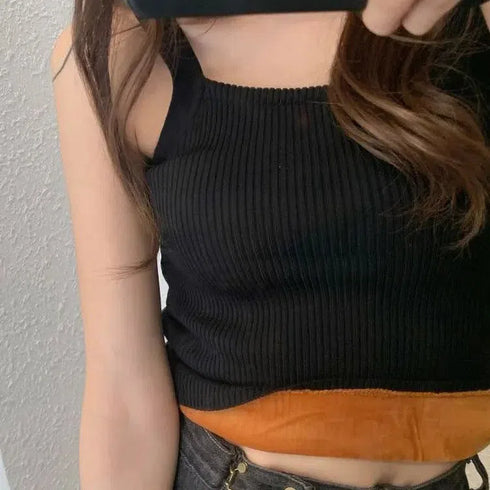 Autumn Winter Fleece Knit Tank Tops Women Thin Strap Sleeveless T-Shirt Female Backless Basic Tops Camis Lady Casual Solid color