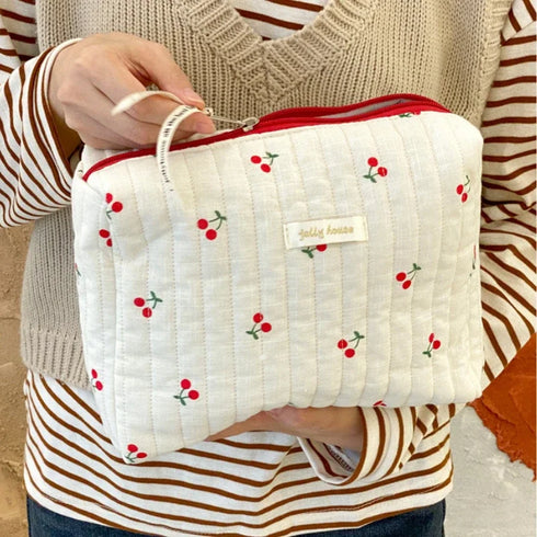 Quilted Cotton Travel Storage Bag - Retro Cherry Design