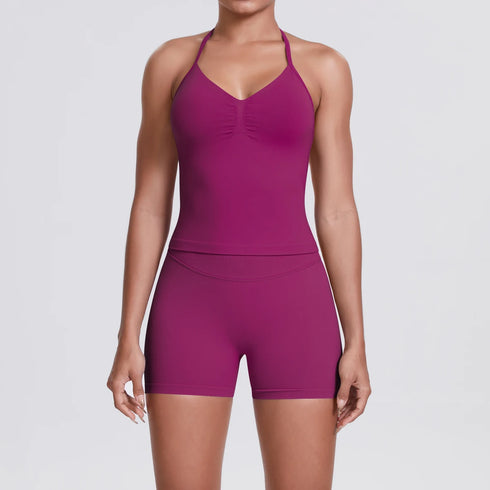 Yoga Shorts Set with Built-In Bra for Women