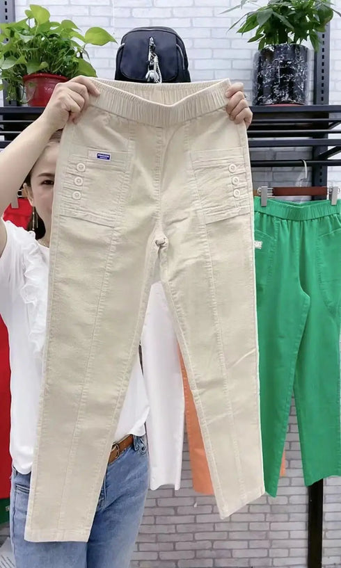Casual Corduroy Harlan Pants with Button Pockets