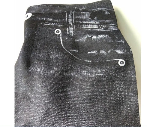 Women's Denim Print Slim Leggings in Black and Blue