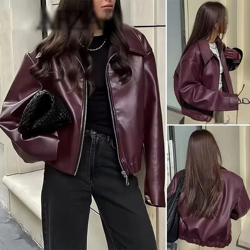 Chic Wine Red Short Jacket for Women