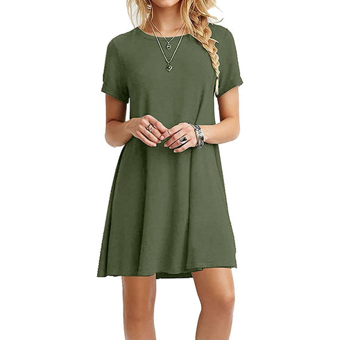 Women Casual Short Sleeve T Shirt Dress Vintage O Neck Mini Dress Elegant Streetwear Sundress for Effortless Style