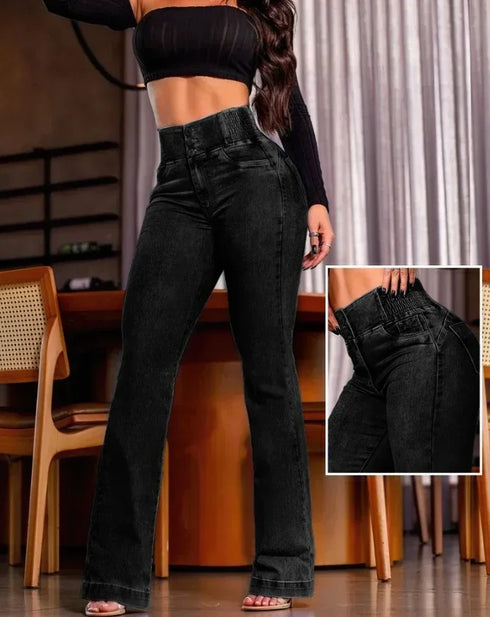 Elegant High Waist Slim Fit Jeans in Light Blue