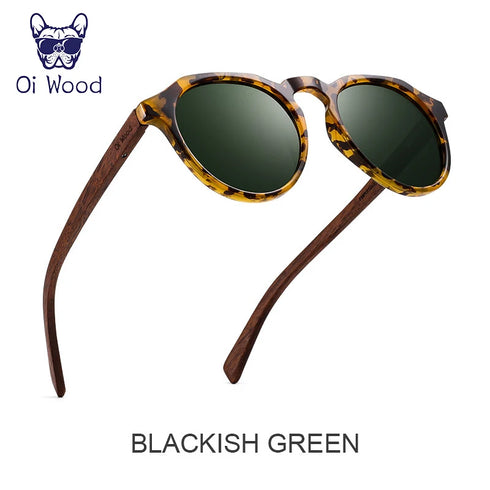Oi Wood Sunglasses Women Men's Sun Glasses Walnut Wood Round Red Lens Tortoise Shell Frames