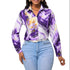 Women's Purple Gold Marble Print Satin Blouse